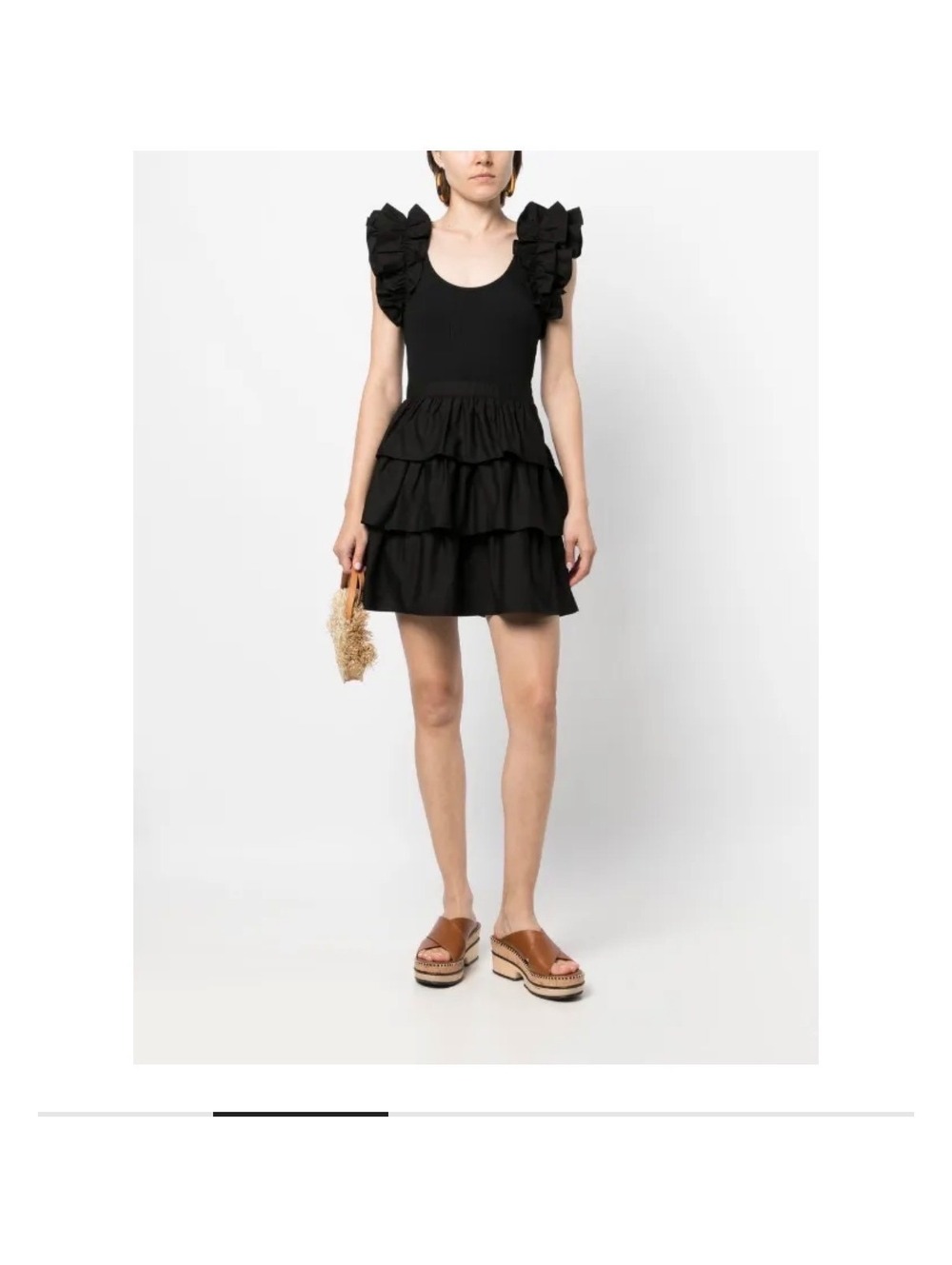 Ulla Johnson Women's Black Ruffle-Trim T-Shirt Dress Sz 2 NWOT